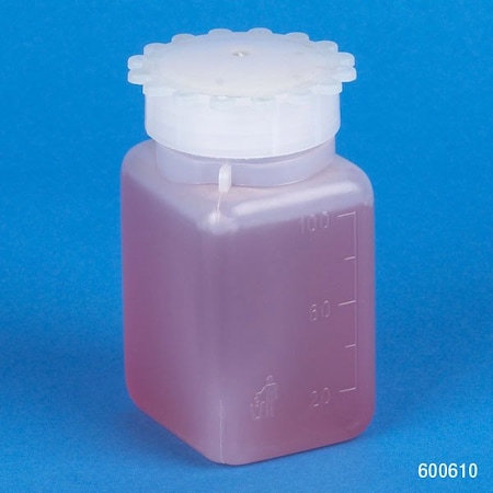 Globe Scientific Bottle with Screwcap, Wide Mouth, Square, Graduated, PE , 100mL, 10PK 600610-10